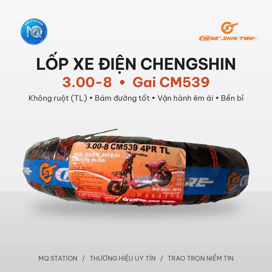 Vỏ Lốp Xe Điện 3.00-8 ChengShin Không Ruột TL 4PR Cho Xe Điện 3 Bánh Xe Điện Mini Vành 8 Inch