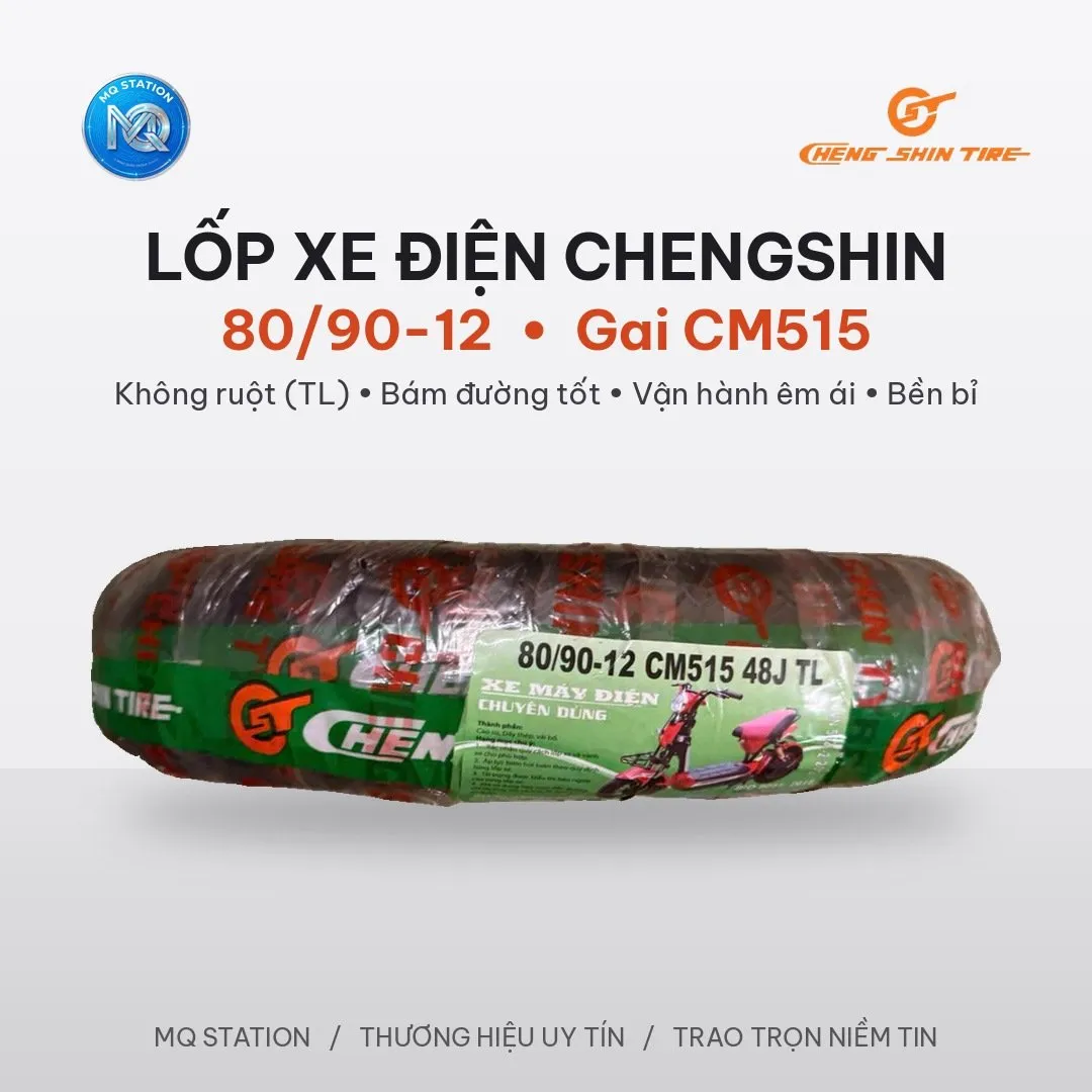 Vỏ Lốp Xe Điện 80/90-12 ChengShin Không Ruột TL 48J Cho Yadea VinFast Xmen M133S Gogo Vespa Điện