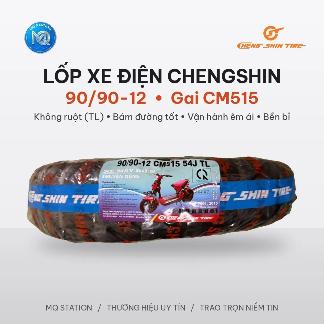 Vỏ Lốp Xe Điện 90/90-12 ChengShin Không Ruột TL 54J Cho VinFast Evo200 Impes Vento Yadea Osta Lead 125